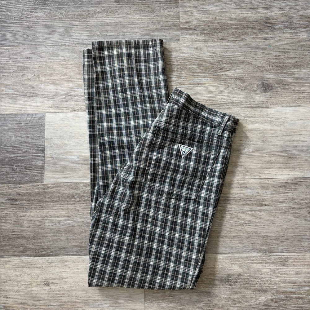 Guess Men's Checkered Plaid Pants in Green Black White